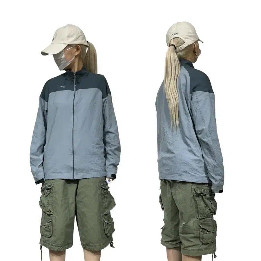 나이키 블루 그레이 올드스쿨 바람막이 트랙 자켓 S