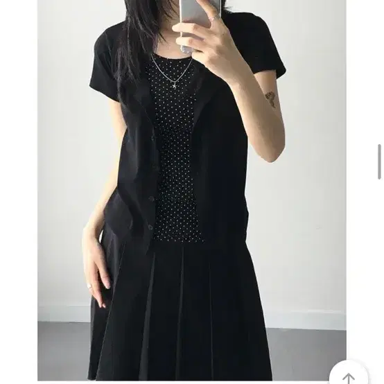 도트 가디건 레이어드 반팔 티