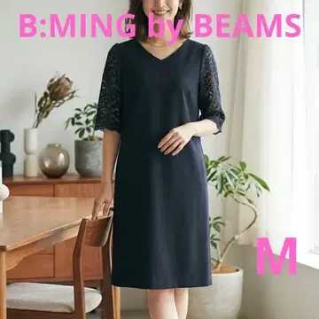 새상품급 비밍 바이 빔즈 레이스 소매 절개 V넥 원피스 드레스 네이비