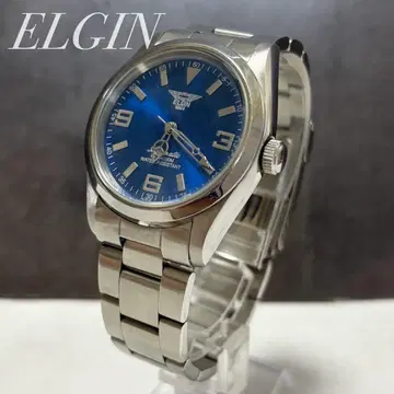 레어 ELGIN 자동 오토매틱 남성용 손목시계 방수 파랑 다이얼 작동
