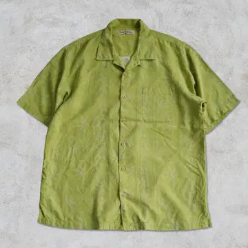 Tommy Bahama 반팔 알로하 셔츠 라임 그린 90s 실크