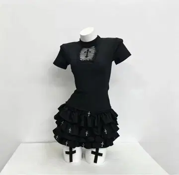 십자가 모티브 반팔 티셔츠 블랙 y2k 펑크 고딕