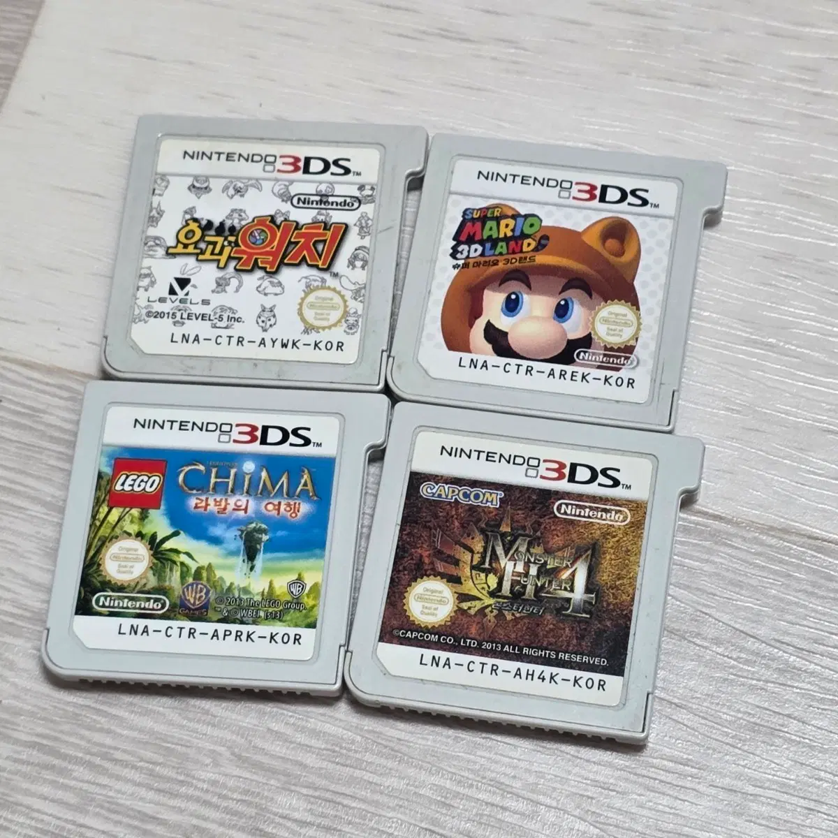 닌텐도 3DS 게임팩 4종 (요괴워치, 슈퍼마리오 3D랜드, 레고 키마, 몬스터헌터