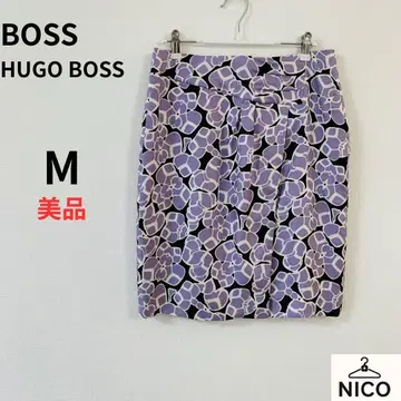 고급 BOSS 휴고보스 100% 실크 올 패턴 스커트 퍼플 계열 IT40