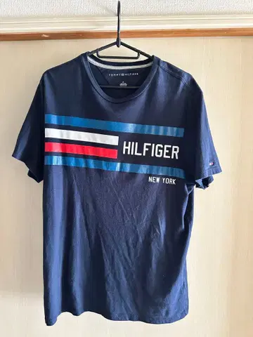 TOMMY HILFIGER 로고 프린트 T셔츠 네이비