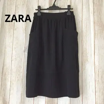 [ 미사용 ] ZARA 블랙 미디 스커트 허리밴딩 포켓 부착