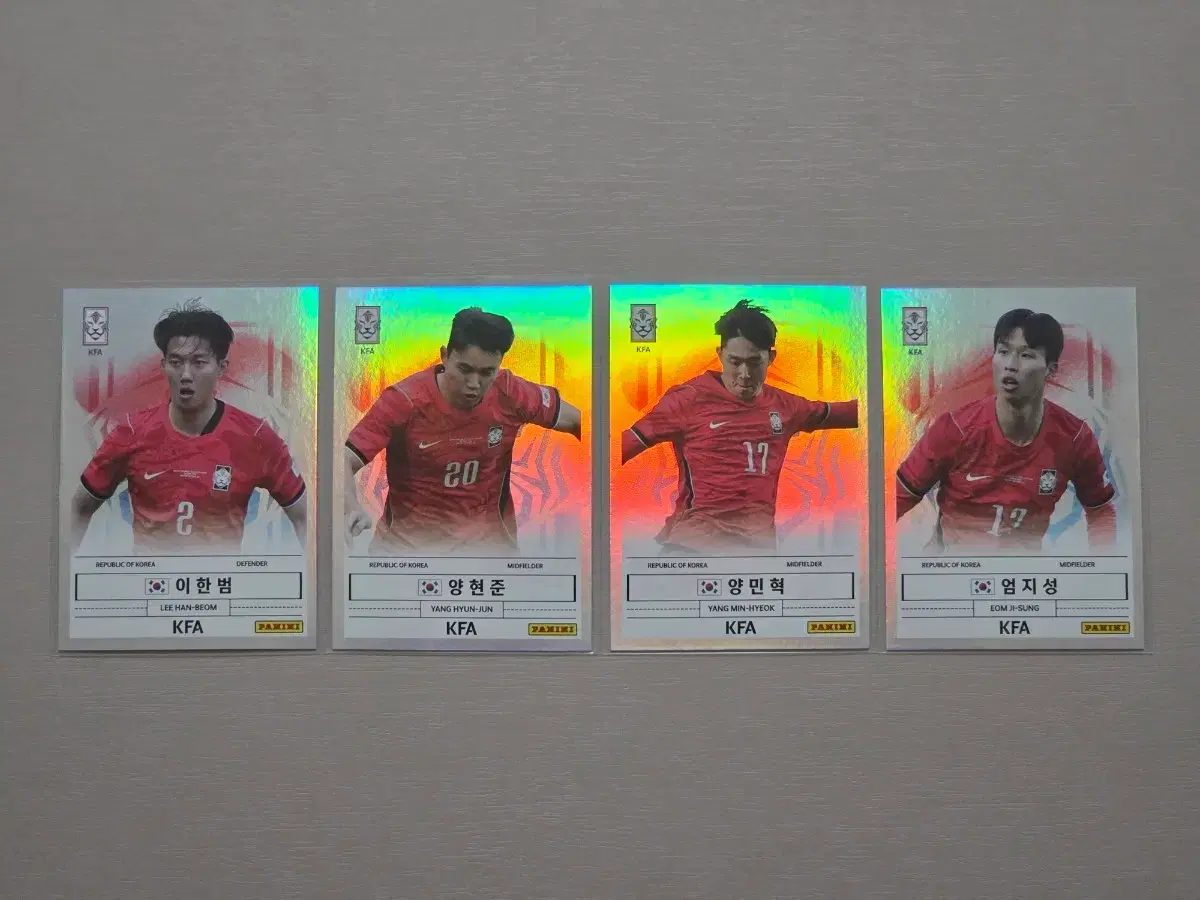 파니니 2026 대한민국 축구 국가대표팀 선수 카드 일괄 판매(이한범, 양현준, 양민혁, 엄지성)