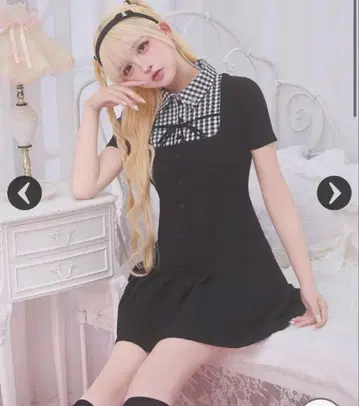 미셸 마카롱 깅엄 도킹 플리츠 니트 원피스