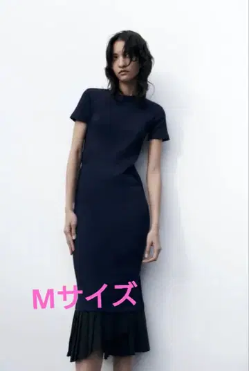 택 포함 ZARA 플리츠 헴 원피스 네이비 M 사이즈