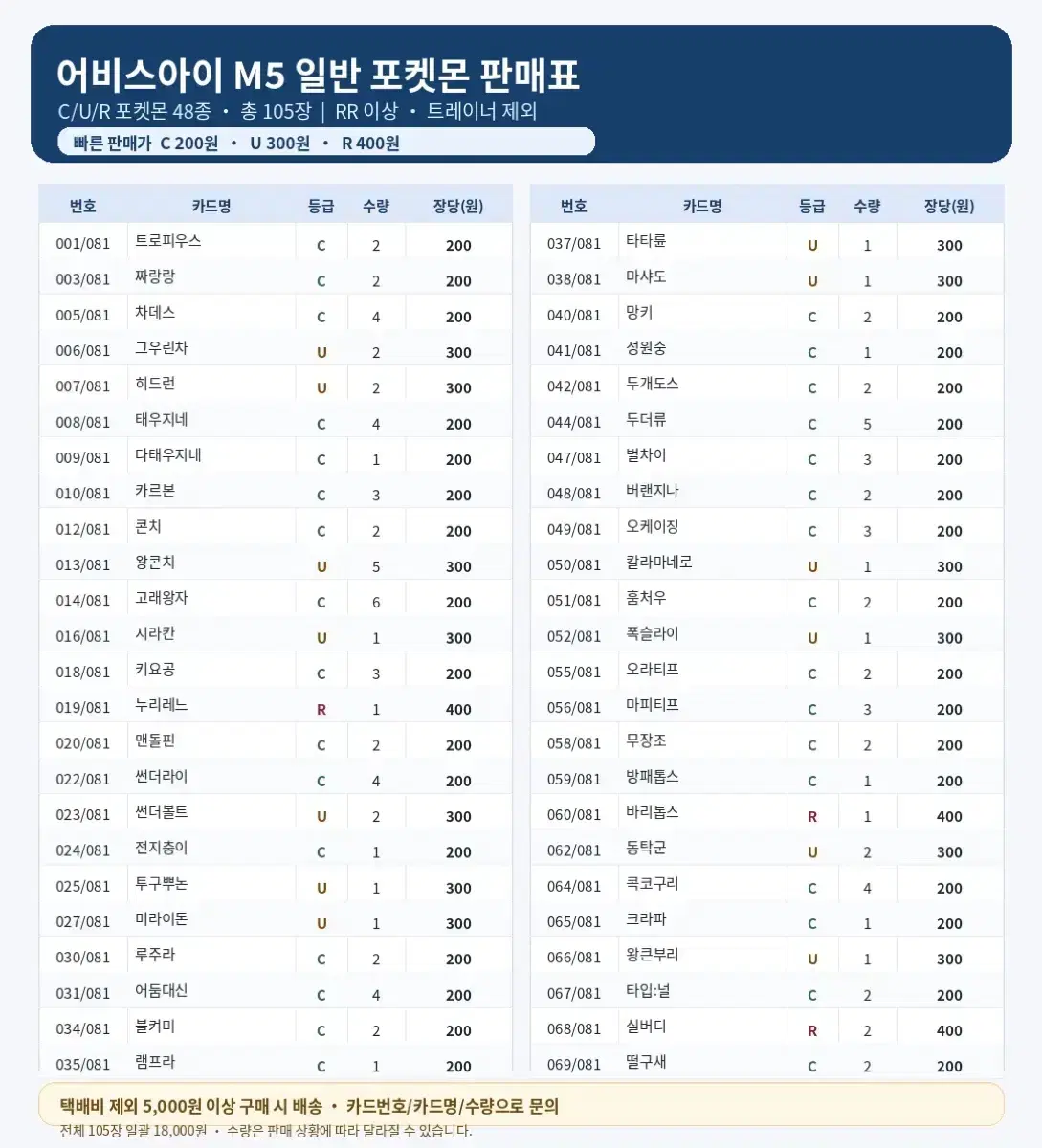 포켓몬카드 어비스아이 M5 일반카드 앨범용, 덱소스 판매