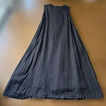 린넨 100% 슬리브리스 롱 원피스 안감 부착 린넨 심플 블랙 맥시 길이