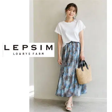 [새상품급] LEPSIM 블러 패턴 시어 롱 스커트 블루 허리밴딩 F