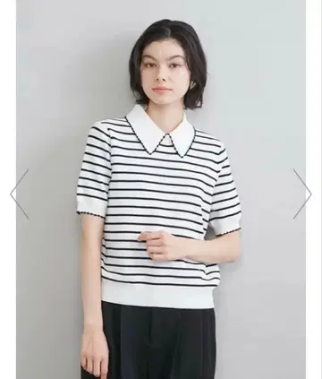 보더 무늬 카라 부착 반팔 니트 피케 셔츠 Mila owen