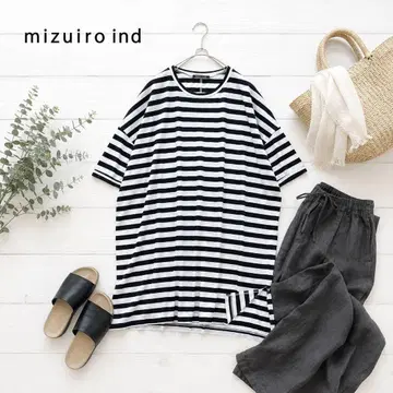 @mizuiro ind 와이드 실루엣 보더 튜닉 돌먼 슬리브