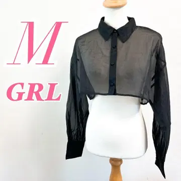 GRL 그레일 시어 숏 기장 셔츠 블랙 M 비침 폴리 100%