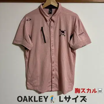 OAKLEY 반팔 셔츠 골프 스컬 로고 자수 올 패턴 핑크 계열