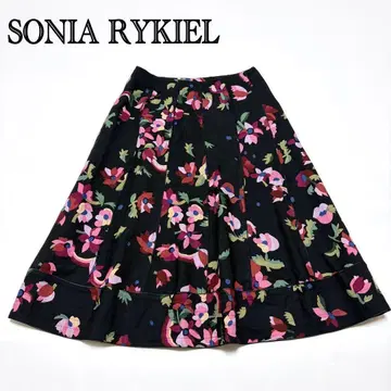 [SONIA RYKIEL] 플레어 스커트 플로럴 패턴 울 블랙 38