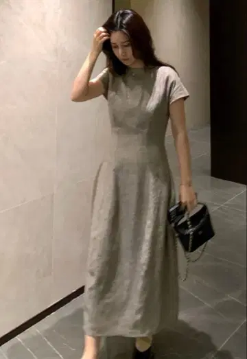 Fang Studio 고급 린넨 라이크 플레어 롱 원피스