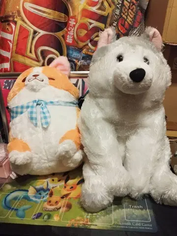 AMUFUN 충견 모치시바 & 복슬복슬 시베리안 허스키 봉제 인형 2세트