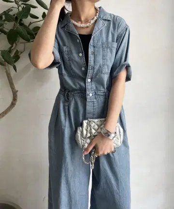 DOUDOU 소프트 터치 데님 살로펫 올인원