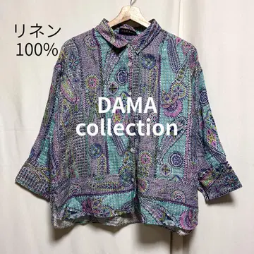 [새상품급] DAMAcollection 페이즐리 올 패턴 린넨 100% 셔츠 L