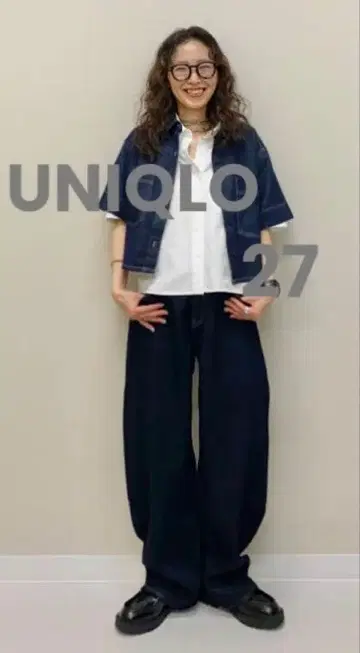 UNIQLO 남녀 공용 배기 배럴 레그 진 NAVY 27