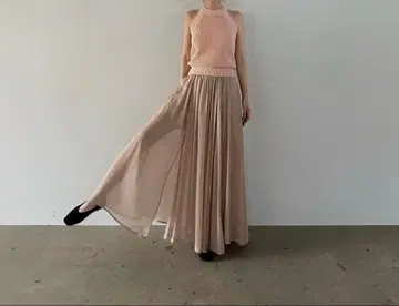 CLANE 시어 롱 플레어 스커트 PINK
