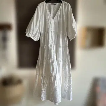 ZARA 화이트 티어드 롱 원피스