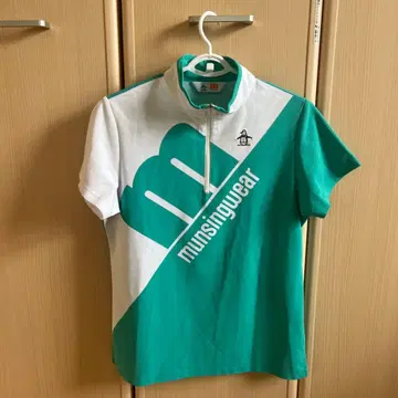 Munsingwear 하프 지퍼 반팔 셔츠 그린 화이트 골프