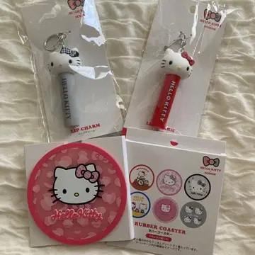HELLO KITTY 3COINS 립 참 러버 코스터 세트