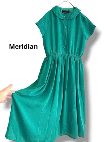 새상품급 Meridian 그린 반팔 원피스 둥근 카라 롱 원피스