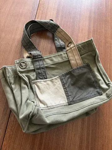 데님 앤 바지 토트백 카키
