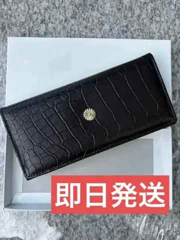 [미사용 새상품] 황궁 국화 문양 크로커다일풍 장지갑 브라운