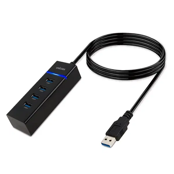 4포트 USB3.1 무전원 허브 블랙 (180cm케이블, LED표시)