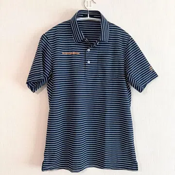 Munsingwear 골프 반팔 피케 셔츠 네이비 보더 M