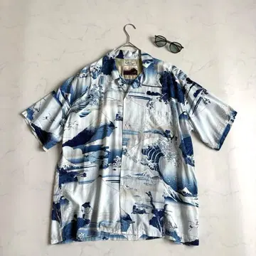 미사용급 선서프 SUN SURF 가쓰시카 호쿠사이 가나가와 해변의 파도 아로하 셔츠 XL