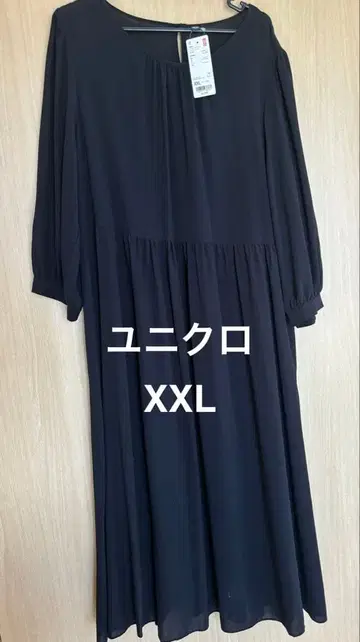 UNIQLO 레이온 조젯 플레어 원피스 블랙 XXL