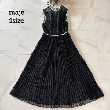 NO.3-383 maje 슬리브리스 전체 레이스 플리츠 원피스 블랙