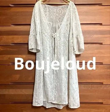새상품급 Boujeloud 시어 블라우스 반팔 플레어 소매 그레이지 롱 가디건