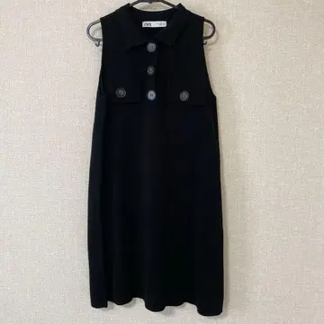 ZARA 밀라노 리브 니트 카라 부착 슬리브리스 A라인 튜닉 원피스 블랙 해외 S