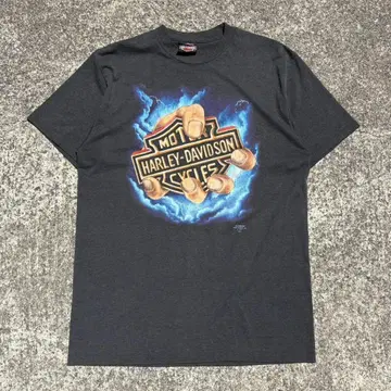 HARLEY DAVIDSON 핸드 & 라이트닝 3D 로고 T셔츠 USA제