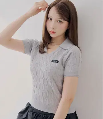 chico 레이어드 케이블 폴로 니트 그레이