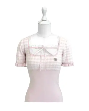 스퀘어넥 깅엄 체크 상의 Honeymew