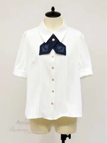 Amavel Classic Butler 크로스 타이 블라우스 네이비