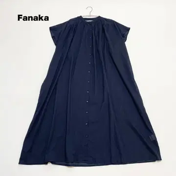 새상품급 Fanaka 셔츠 원피스 롱 면 100% 네이비 루즈핏