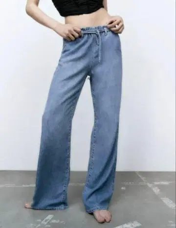 택 포함 새상품 ZARA 드로우 스트링 루즈 드레이프감 이지 소프트 데님 팬츠
