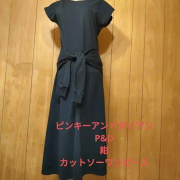 P&D 핑키앤다이안 네이비 반팔 티셔츠 원피스 허리 리본