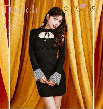 프론트 오픈 니트 미니 원피스 블랙