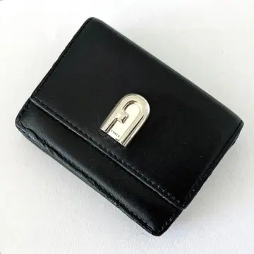 FURLA 아치 로고 3단 폴더형 가죽 미니 지갑 블랙