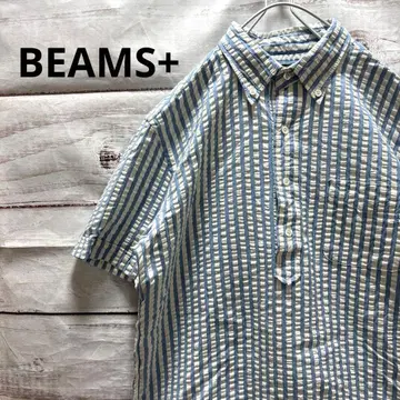 BEAMS+ 스트라이프 패턴 풀오버 시어서커 셔츠 반팔 셔츠 S